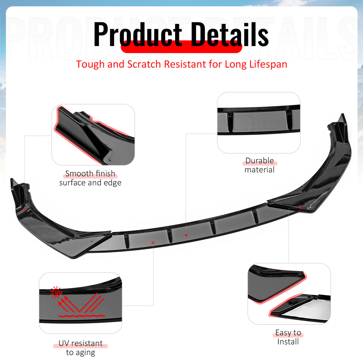 Fits 21-23 BMW G30 5 Series Sedan IKON Front Bumper Lip Spoiler Gloss Black PP