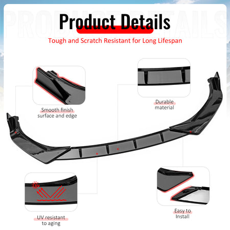 Fits 21-23 BMW G30 5 Series Sedan IKON Front Bumper Lip Spoiler Gloss Black PP