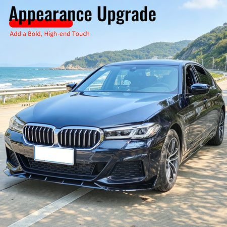 Fits 21-23 BMW G30 5 Series Sedan IKON Front Bumper Lip Spoiler Gloss Black PP