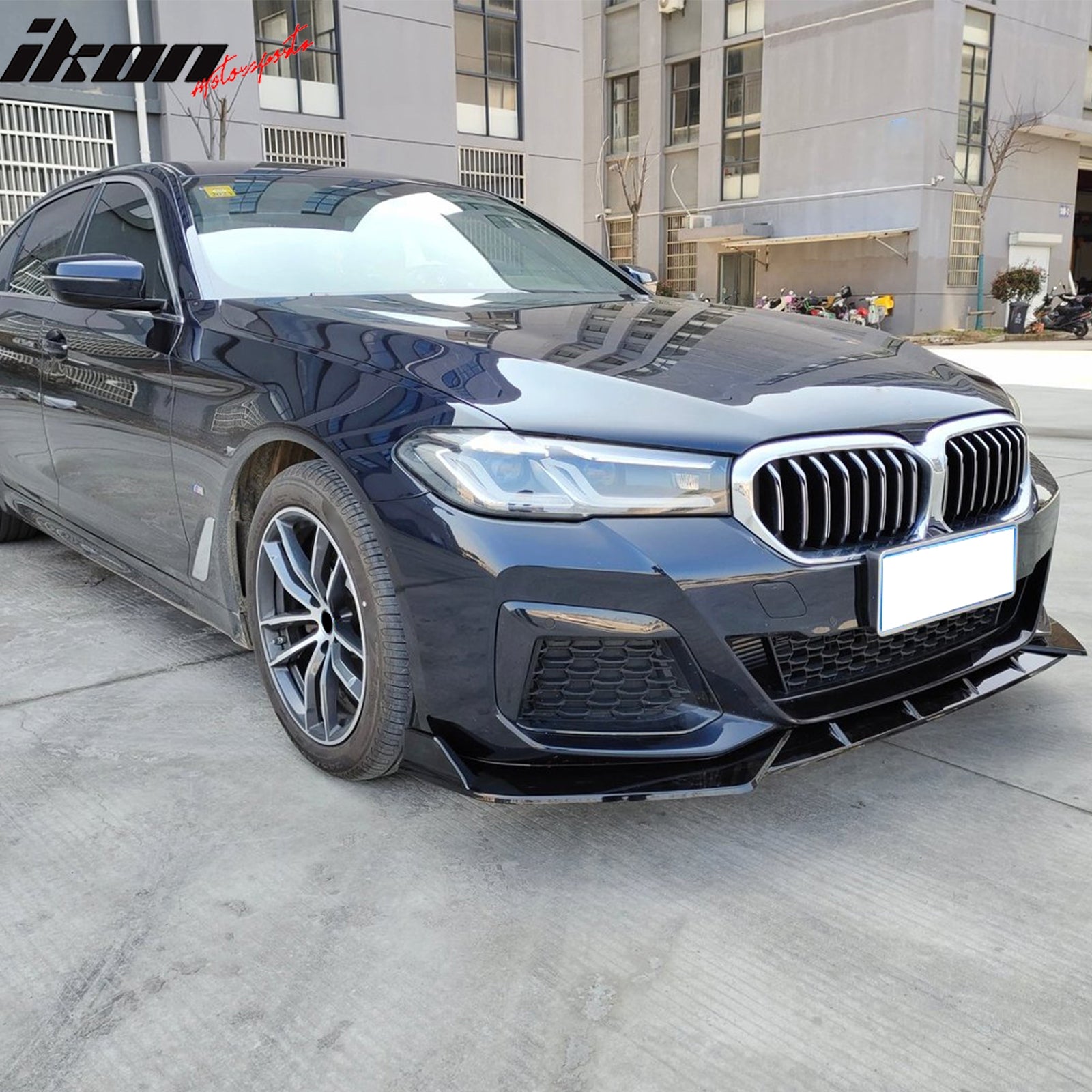 Fits 21-23 BMW G30 5 Series Sedan IKON Front Bumper Lip Spoiler Gloss Black PP