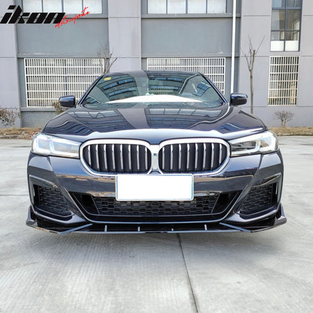 Fits 21-23 BMW G30 5 Series Sedan IKON Front Bumper Lip Spoiler Gloss Black PP
