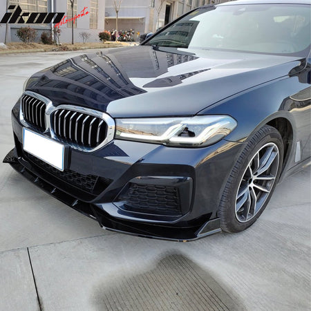 Fits 21-23 BMW G30 5 Series Sedan IKON Front Bumper Lip Spoiler Gloss Black PP