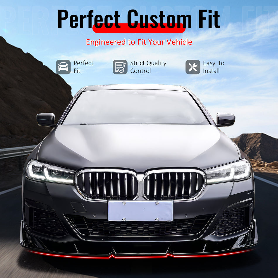 Fit 2021-2023 BMW 5 Series G30 LCI M Sport Front Bumper Lip Gloss Black