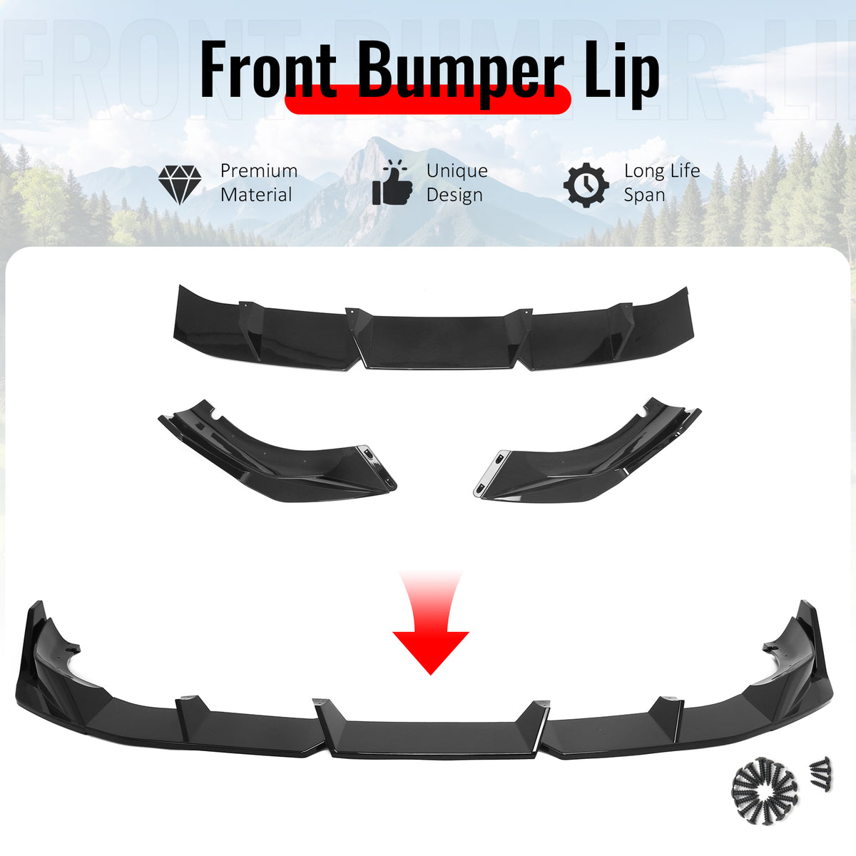 Fits 21-23 BMW 5 Series G30 M Sport IKON Style 3PCS Front Bumper Lip Gloss Black