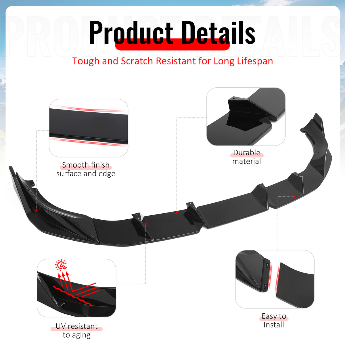 Fits 21-23 BMW 5 Series G30 M Sport IKON Style 3PCS Front Bumper Lip Gloss Black