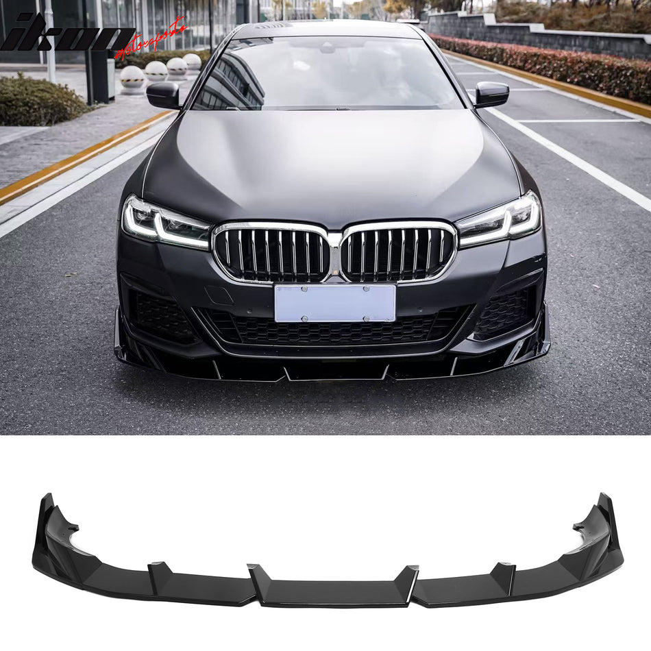 2021-2023 BMW 5 Series G30 LCI M Sport 3PCS Front Bumper Lip IKON Style Spoiler Gloss Black PP