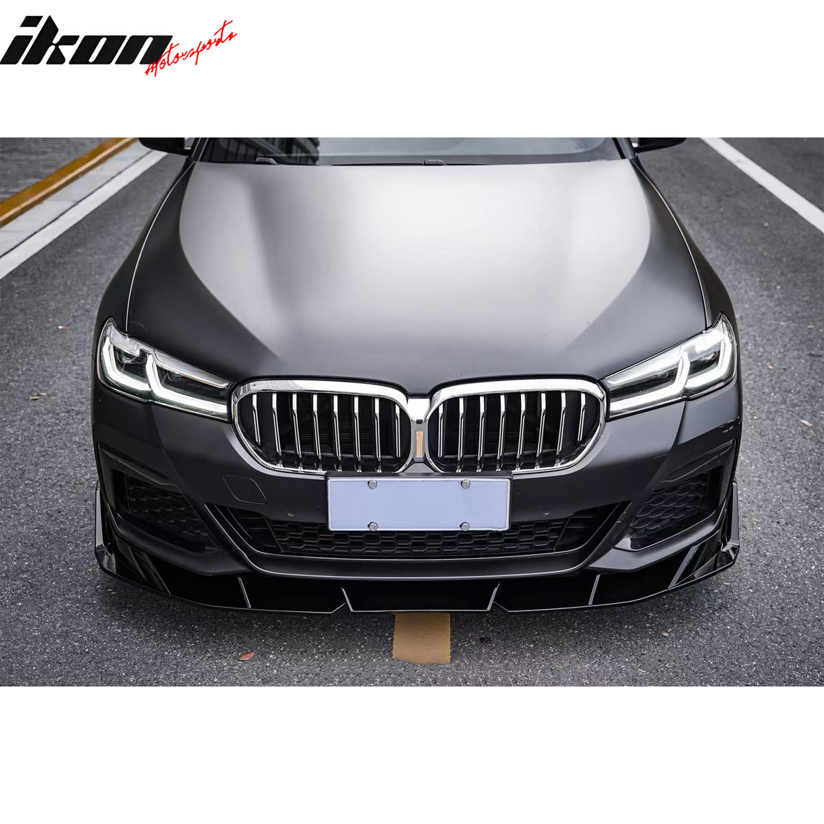 Fits 21-23 BMW 5 Series G30 M Sport IKON Style 3PCS Front Bumper Lip Gloss Black