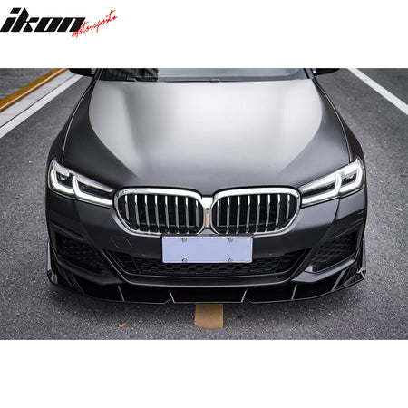 Fits 21-23 BMW 5 Series G30 M Sport IKON Style 3PCS Front Bumper Lip Gloss Black