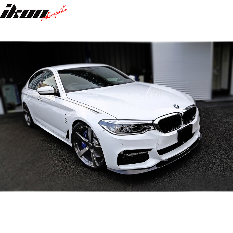 IKON MOTORSPORTS, Front Bumper Lip Compatible With 2017-2020 BMW 5 Series G30 M Sports , Matte Carbon Fiber HM Style Front Lip Spoiler Wing Chin Splitter, 2018 2019