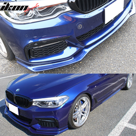 Front Lip Compatible With 2017-2020 BMW G30 5 Series, M-Tech M Sport Polyurethane Front Bumper Lip Splitter By IKON MOTORSPORTS, 2018 2019