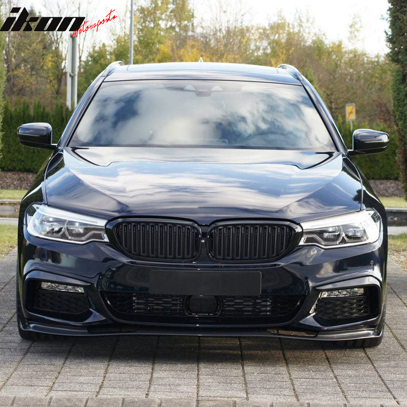 Front Lip Compatible With 2017-2020 BMW G30 5 Series, M-Tech M Sport Polyurethane HM Style Front Bumper Lip Splitter By IKON MOTORSPORTS, 2018 2019