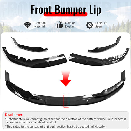 Fits 17-20 BMW G30 5 Series MP Front Bumper Lip Spoiler Carbon Fiber Print ABS