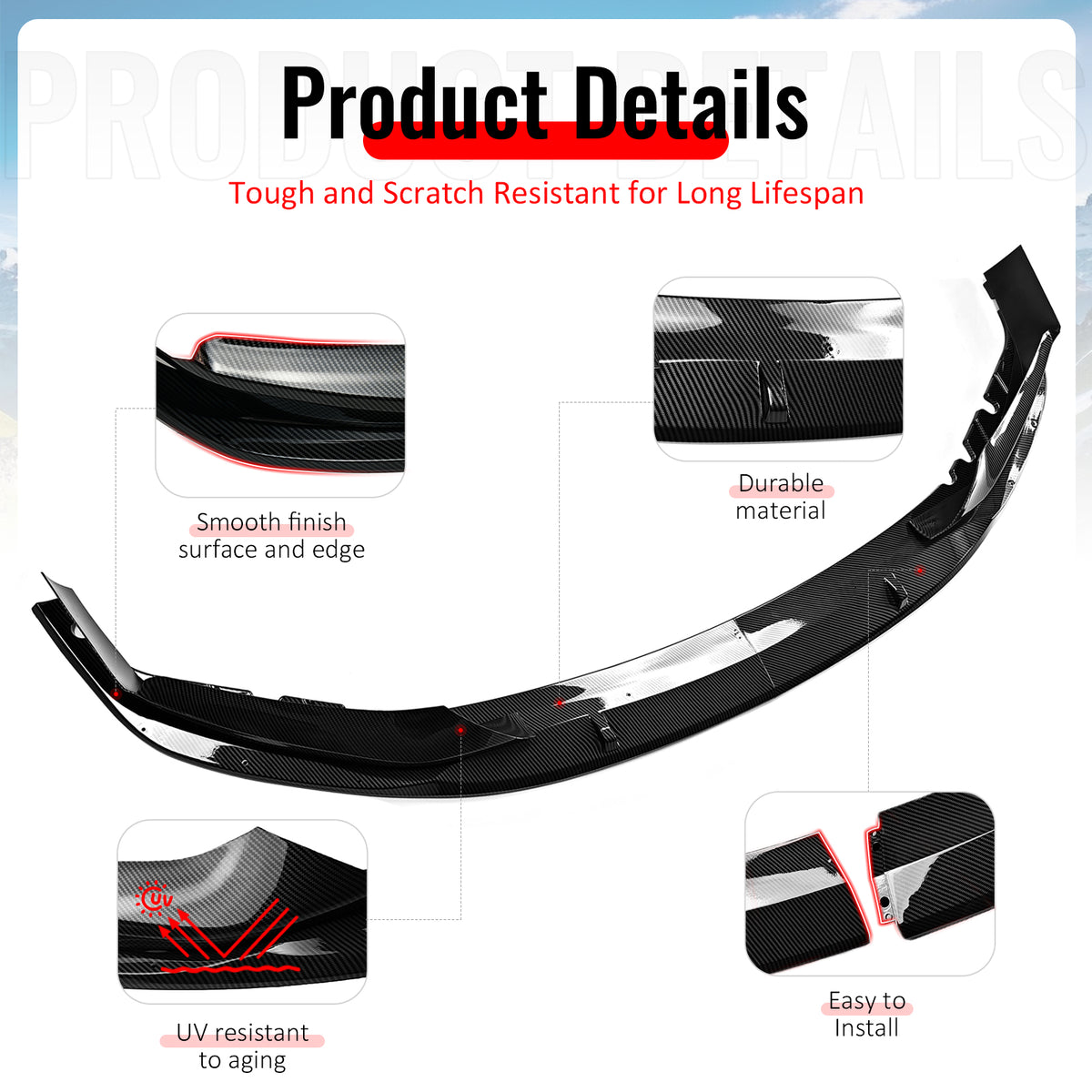 Fits 17-20 BMW G30 5 Series MP Front Bumper Lip Spoiler Carbon Fiber Print ABS