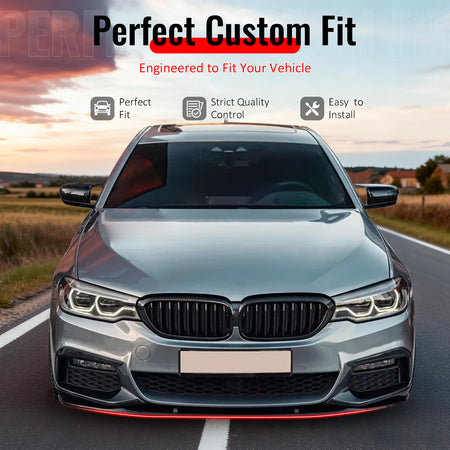 IKON MOTORSPORTS Front Bumper Lip, Compatible with 2017-2020 BMW G30 5 Series Sedan, MP Style Gloss Black ABS Plastic Add-on Air Dam Chin Spoiler Protector Splitter 4PCS
