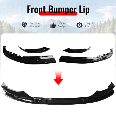 Fits 17-20 BMW G30 5 Series Sedan MP Front Bumper Lip Spoiler Gloss Black ABS