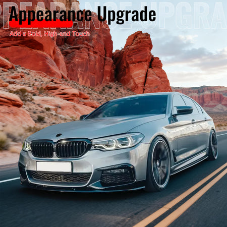 Fits 17-20 BMW G30 5 Series Sedan MP Front Bumper Lip Spoiler Gloss Black ABS