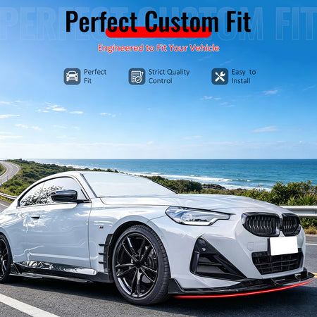 IKON MOTORSPORTS Front Bumper Lip, Compatible with 2022-2026 BMW G42 2-Series 220i 230i xDrive M Sport & M240i xDrive, IKON Style Gloss Black ABS Add-on Air Dam Chin Spoiler Protector Splitter 3PCS