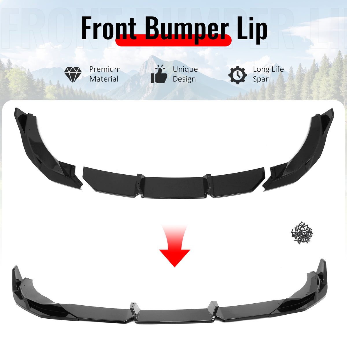 Fits 22-26 BMW 2-Series G42 IKON Front Bumper Lip Chin Spoiler Gloss Black ABS