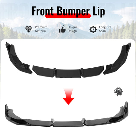 Fits 22-26 BMW 2-Series G42 IKON Front Bumper Lip Chin Spoiler Gloss Black ABS