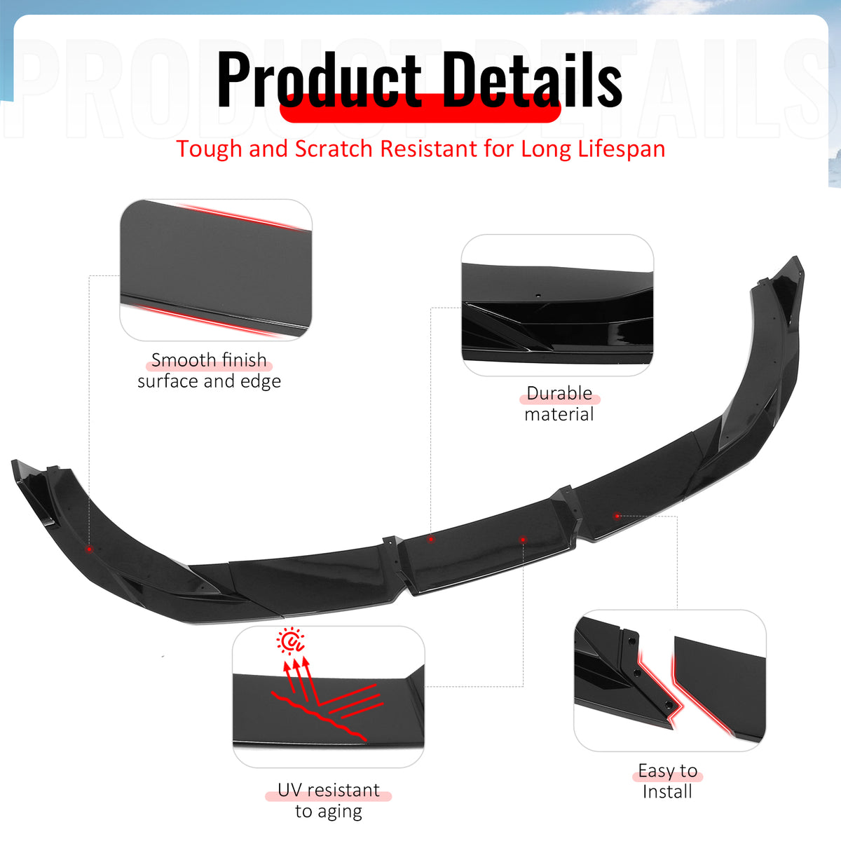 Fits 22-26 BMW 2-Series G42 IKON Front Bumper Lip Chin Spoiler Gloss Black ABS