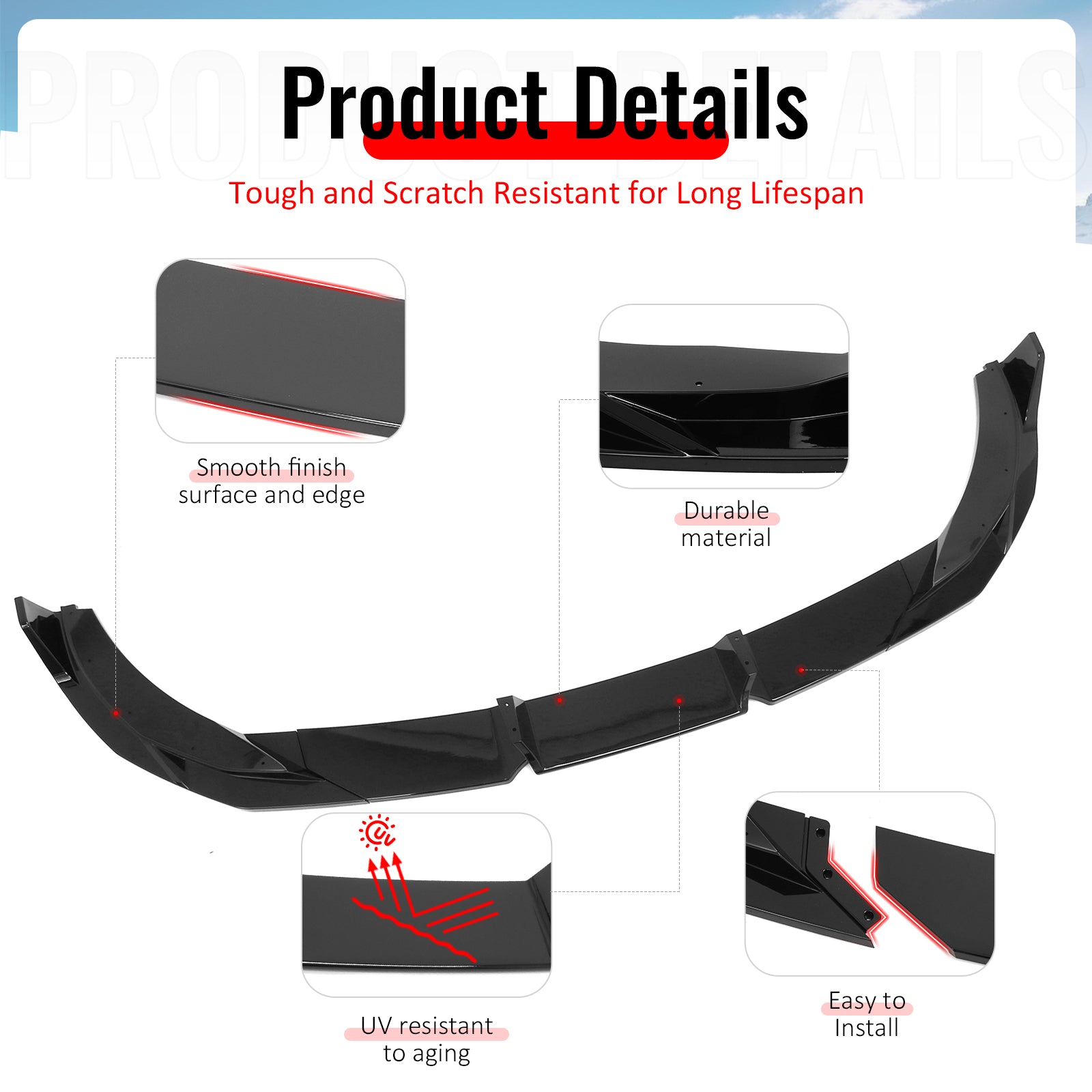 Fits 22-26 BMW 2-Series G42 IKON Front Bumper Lip Chin Spoiler Gloss Black ABS