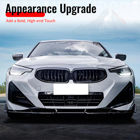 Fits 22-26 BMW 2-Series G42 IKON Front Bumper Lip Chin Spoiler Gloss Black ABS