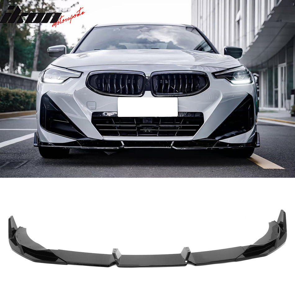 2022-2026 BMW 2-Series G42 M Sport IKON Style Gloss Black Front Bumper Lip ABS