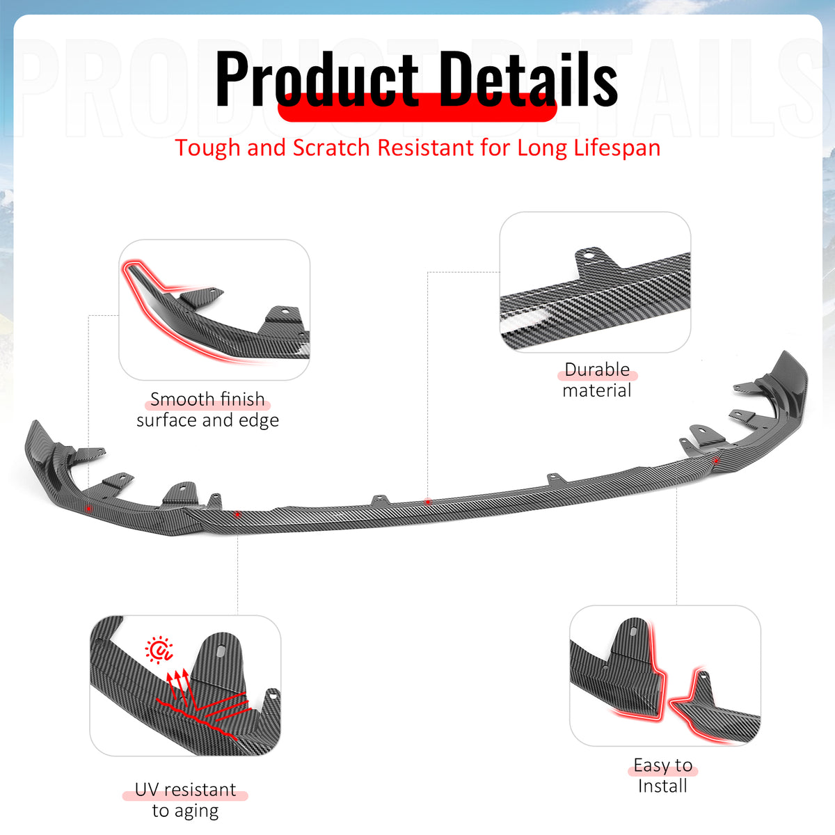 Fits 22-26 BMW G42 230i M240i M Performance Front Bumper Lip Carbon Fiber Print