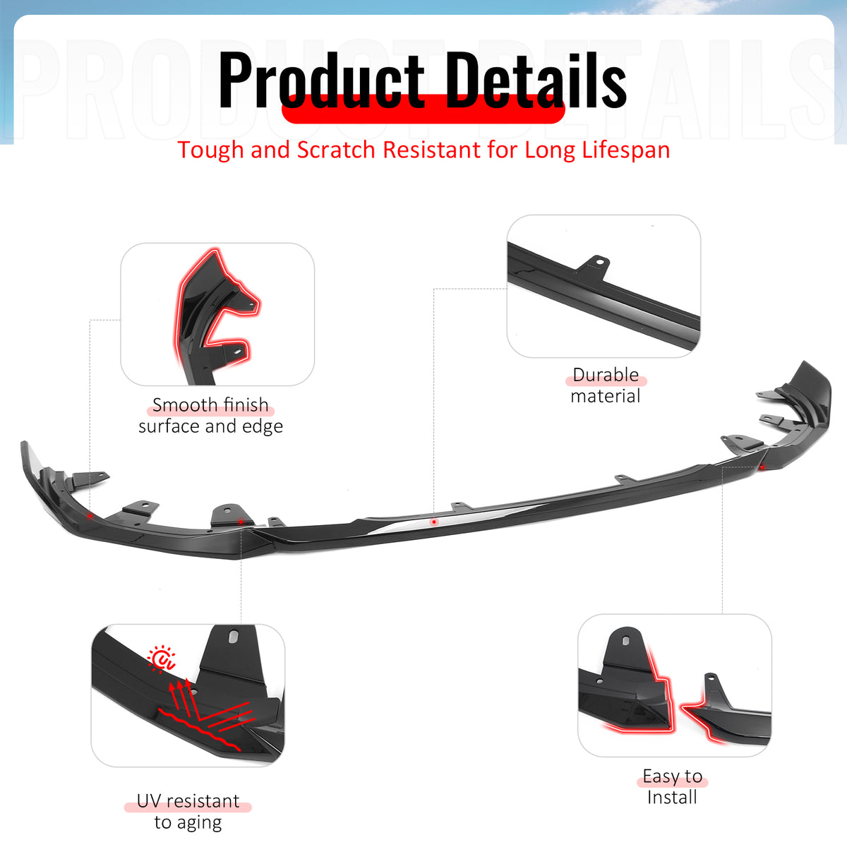 For 22-26 BMW G42 220i 230i M240i M Performance Front Bumper Lip Gloss Black ABS