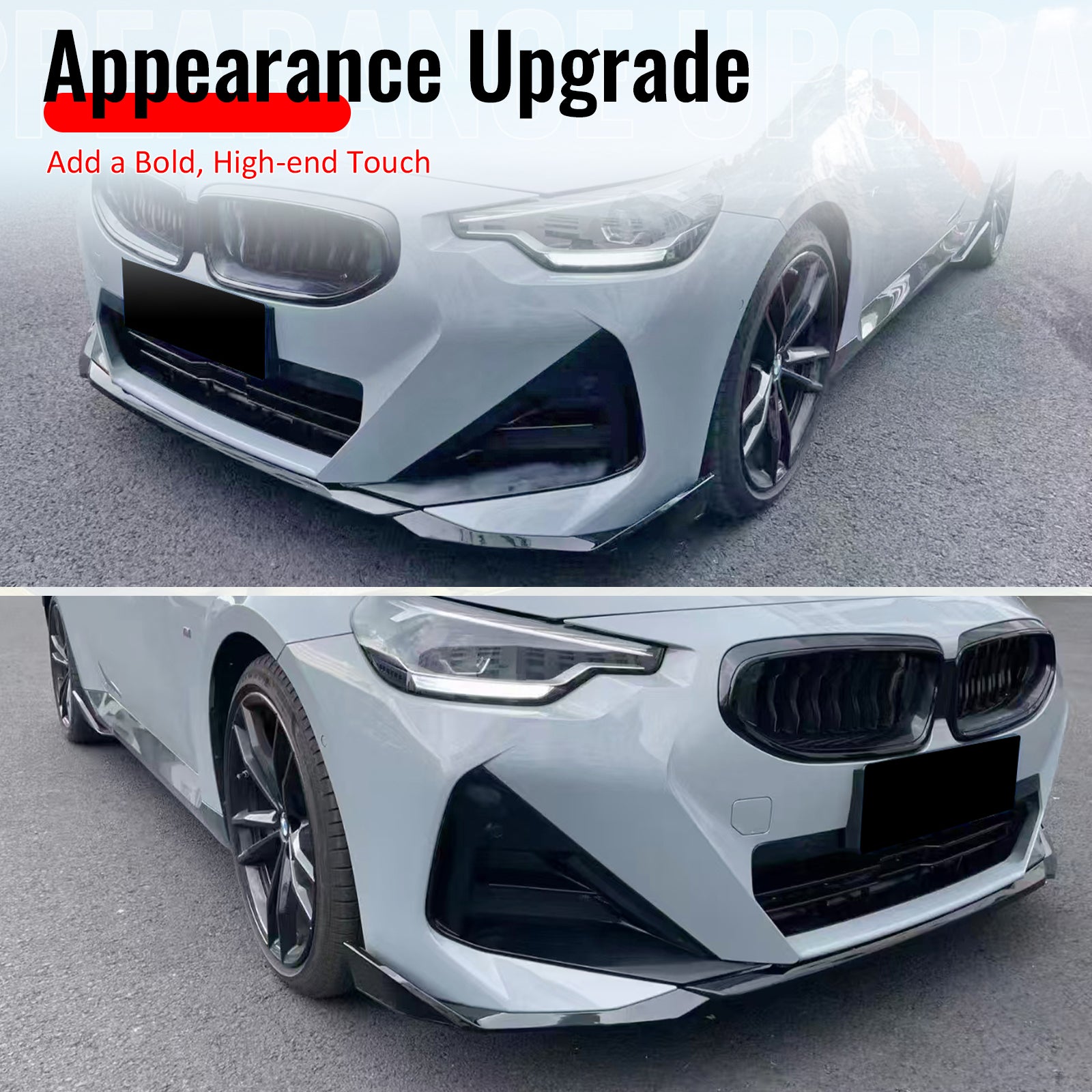 For 22-26 BMW G42 220i 230i M240i M Performance Front Bumper Lip Gloss Black ABS