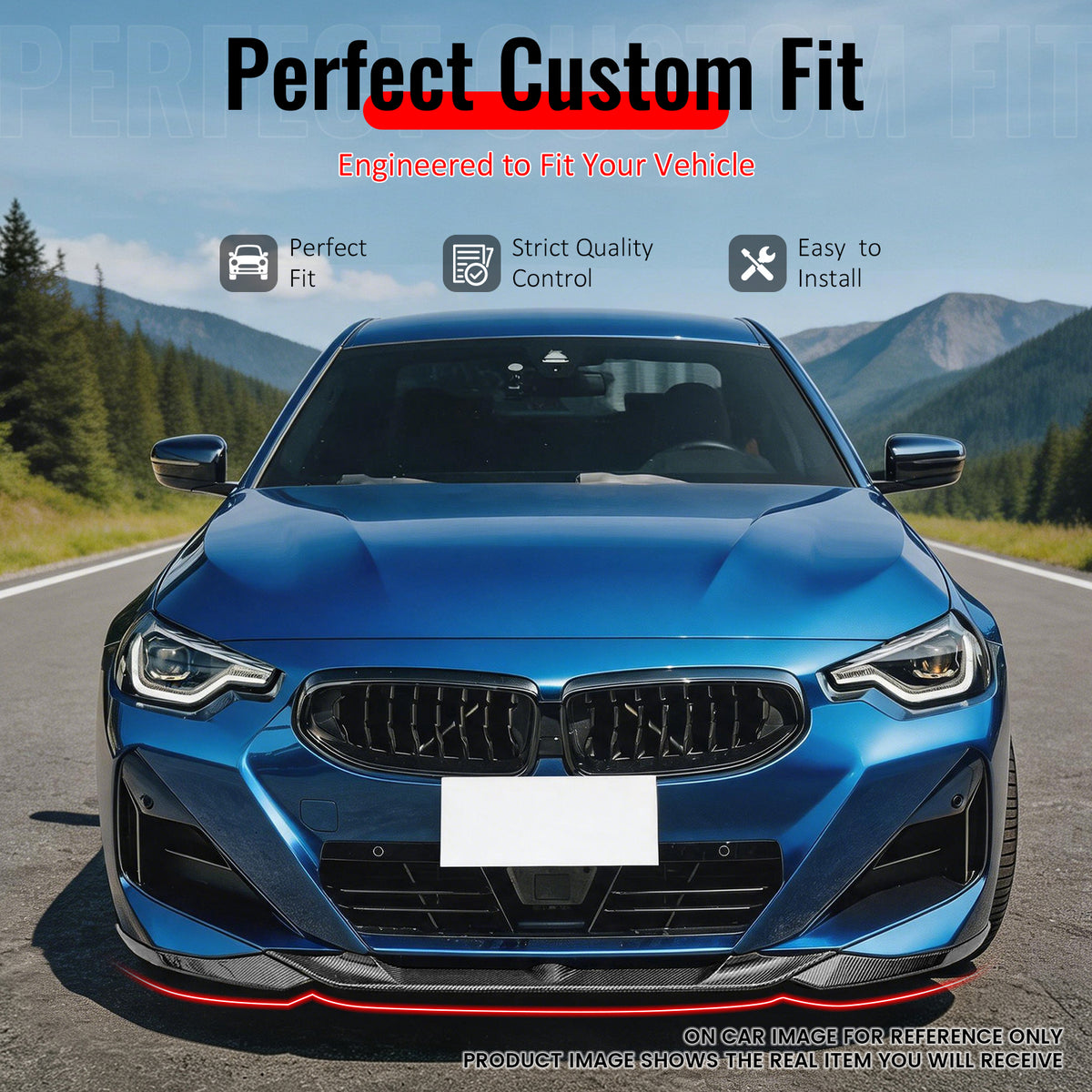 IKON MOTORSPORTS Front Bumper Lip, Compatible with 2022-2026 BMW G42 2-Series M240i 230i xDrive W/ M Sport, FD Style Carbon Fiber Print ABS Air Dam Chin Spoiler Protector Splitter 3PCS