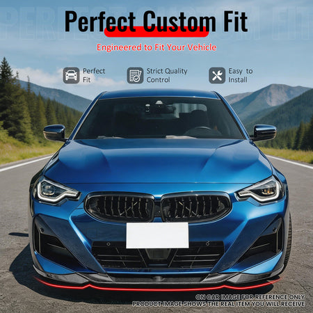 IKON MOTORSPORTS Front Bumper Lip, Compatible with 2022-2026 BMW G42 2-Series M240i 230i xDrive W/ M Sport, FD Style Carbon Fiber Print ABS Air Dam Chin Spoiler Protector Splitter 3PCS