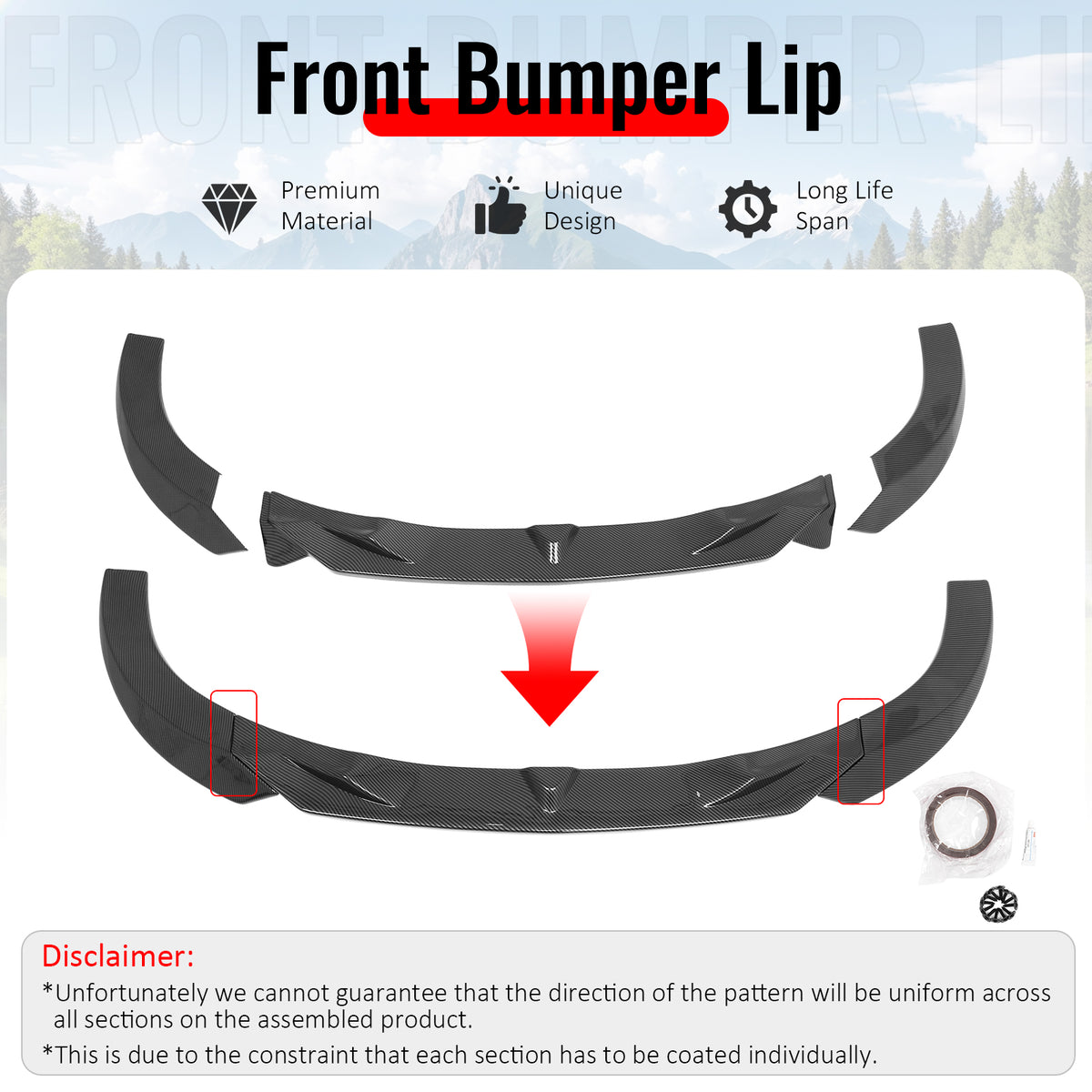 For 22-26 BMW 2-Series G42 FD Style Front Bumper Lip Splitter Carbon Fiber Print