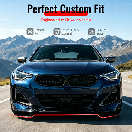 IKON MOTORSPORTS Front Bumper Lip, Compatible with 2022-2026 BMW G42 2-Series M240i 230i xDrive W/ M Sport, FD Style Gloss Black ABS Add-on Air Dam Chin Spoiler Protector Splitter 3PCS