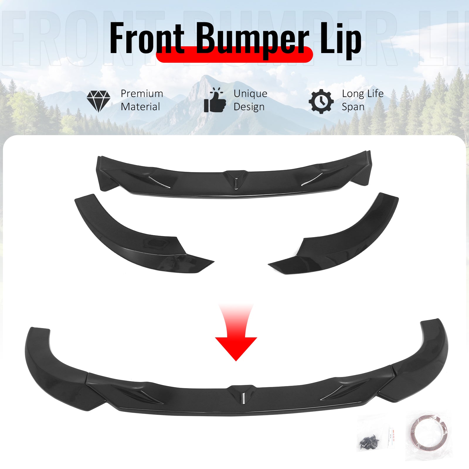 Fits 22-26 BMW 2-Series G42 FD Style Front Bumper Lip Splitter Gloss Black ABS