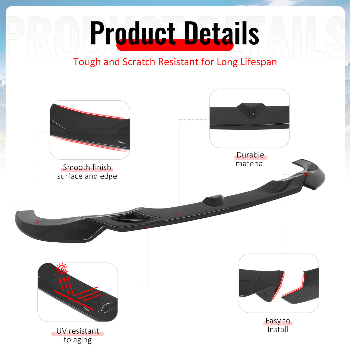 Fits 22-26 BMW 2-Series G42 FD Style Front Bumper Lip Splitter Gloss Black ABS