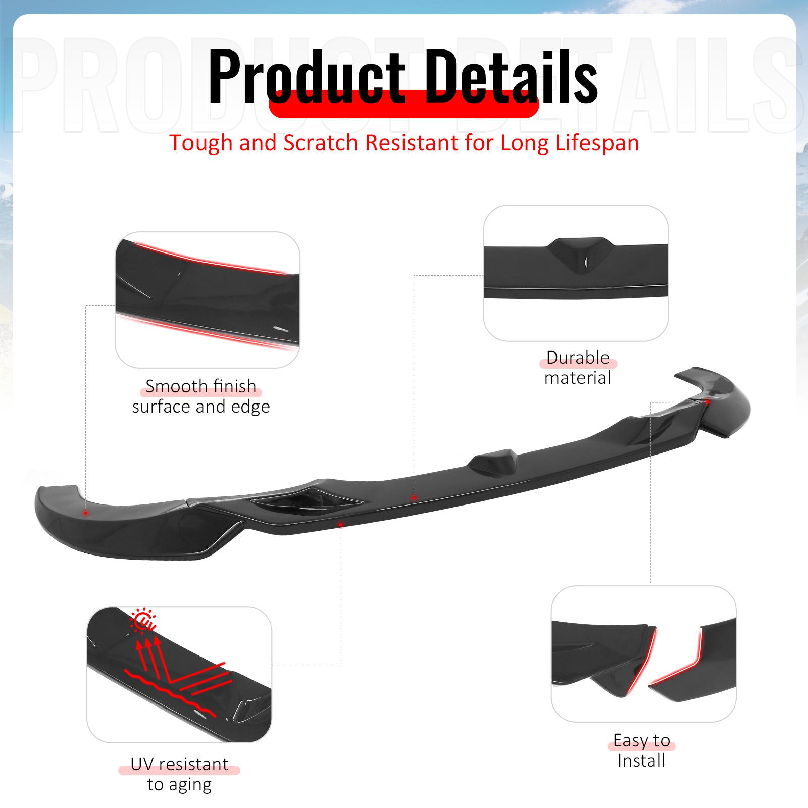 Fits 22-26 BMW 2-Series G42 FD Style Front Bumper Lip Splitter Gloss Black ABS
