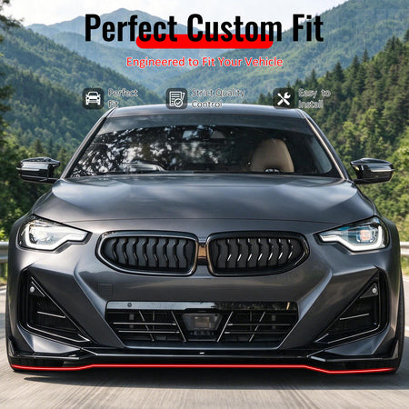 Fit 2022-2026 BMW G42 2-Series Coupe M Sport Front Bumper Lip Gloss Black
