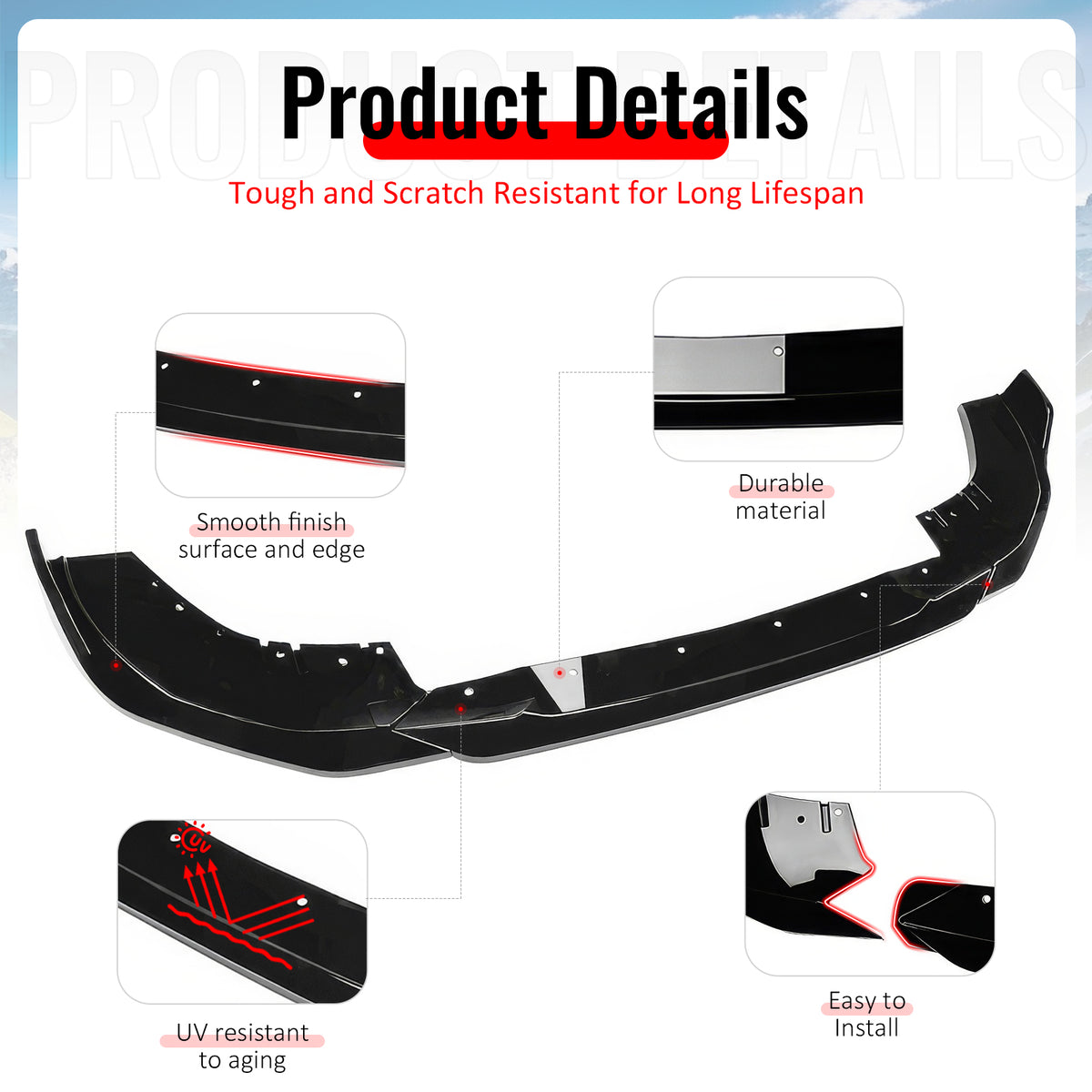 For 22-26 BMW G42 2-Series Coupe M Sport Performance Style Front Lip Gloss Black