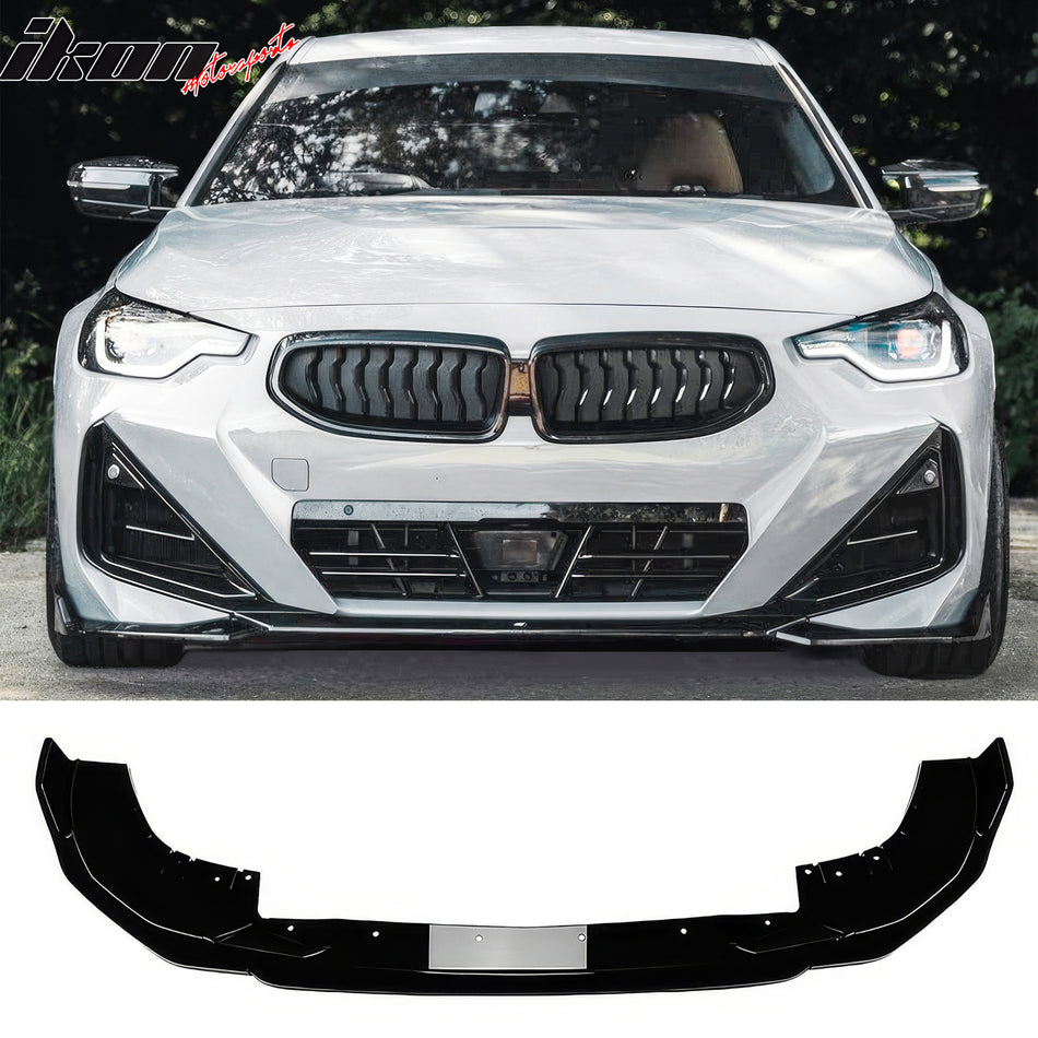 2022-2026 BMW G42 2-Series Coupe M Sport Performance Style Front Bumper Lip Gloss Black ABS 3PCS