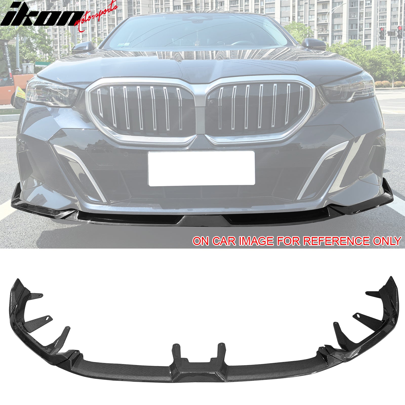 IKON MOTORSPORTS Front Bumper Lip, Compatible with 2024-2026 BMW G60 5 Series & i5 Sedan, IKON Style PP Polypropylene Air Dam Chin Spoiler Protector Splitter 3PCS
