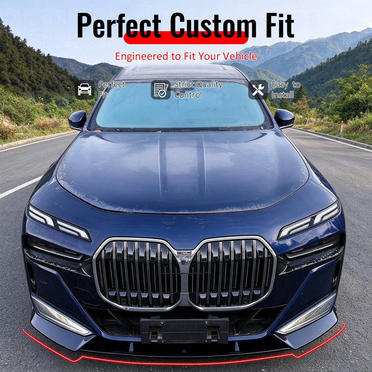 Fit 2023-2027 BMW G70 7 Series M Sport Front Bumper Lip Gloss Black ABS