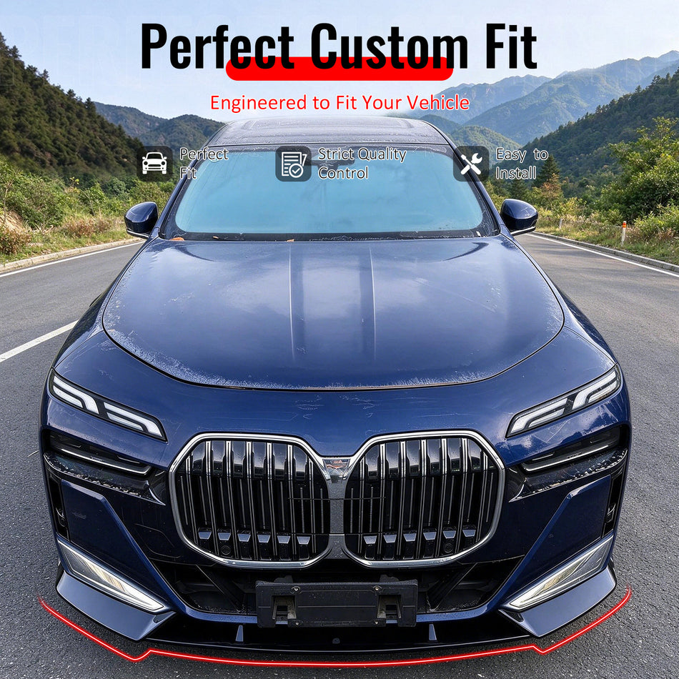 Fit 2023-2027 BMW G70 7 Series M Sport Front Bumper Lip Gloss Black ABS