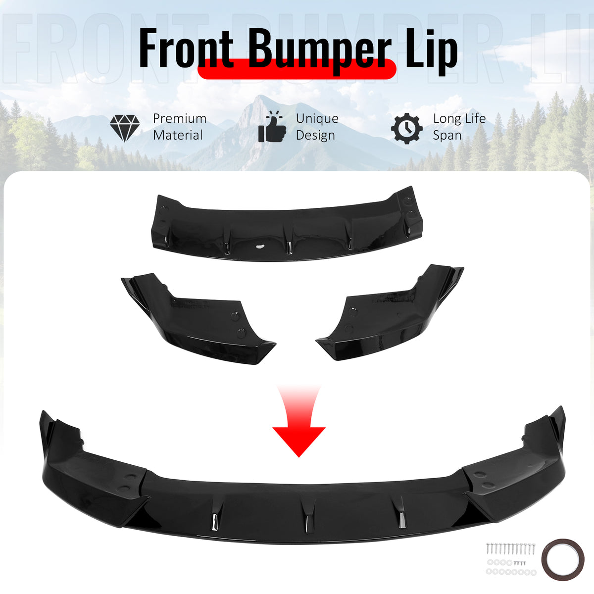 Fits 23-27 BMW G70 7 Series M Sport Ikon Style Front Bumper Lip Gloss Black ABS