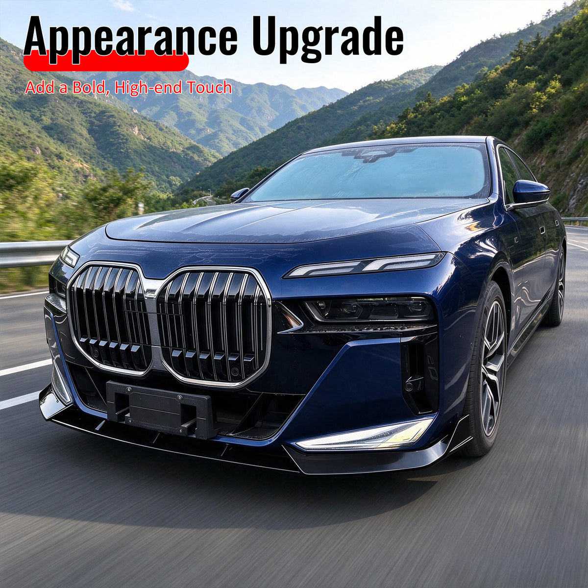 Fits 23-27 BMW G70 7 Series M Sport Ikon Style Front Bumper Lip Gloss Black ABS