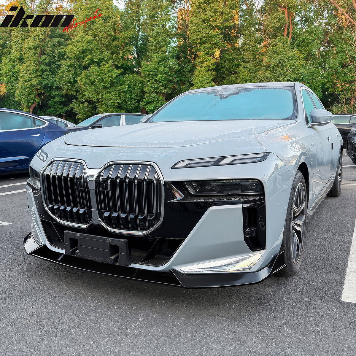 Fits 23-27 BMW G70 7 Series M Sport Ikon Style Front Bumper Lip Gloss Black ABS