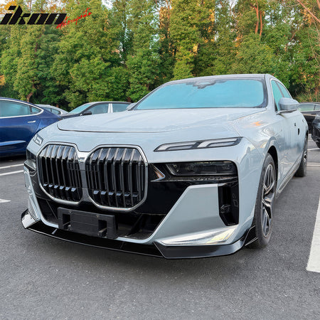Fits 23-27 BMW G70 7 Series M Sport Ikon Style Front Bumper Lip Gloss Black ABS