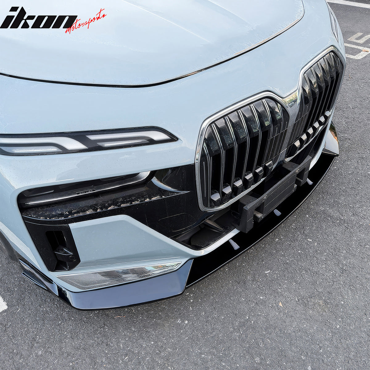 Fits 23-27 BMW G70 7 Series M Sport Ikon Style Front Bumper Lip Gloss Black ABS