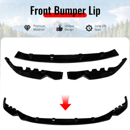 Fits 21-27 BMW G80 M3 & G82 G83 M4 IKON Style Front Bumper Lip Gloss Black 3PCS