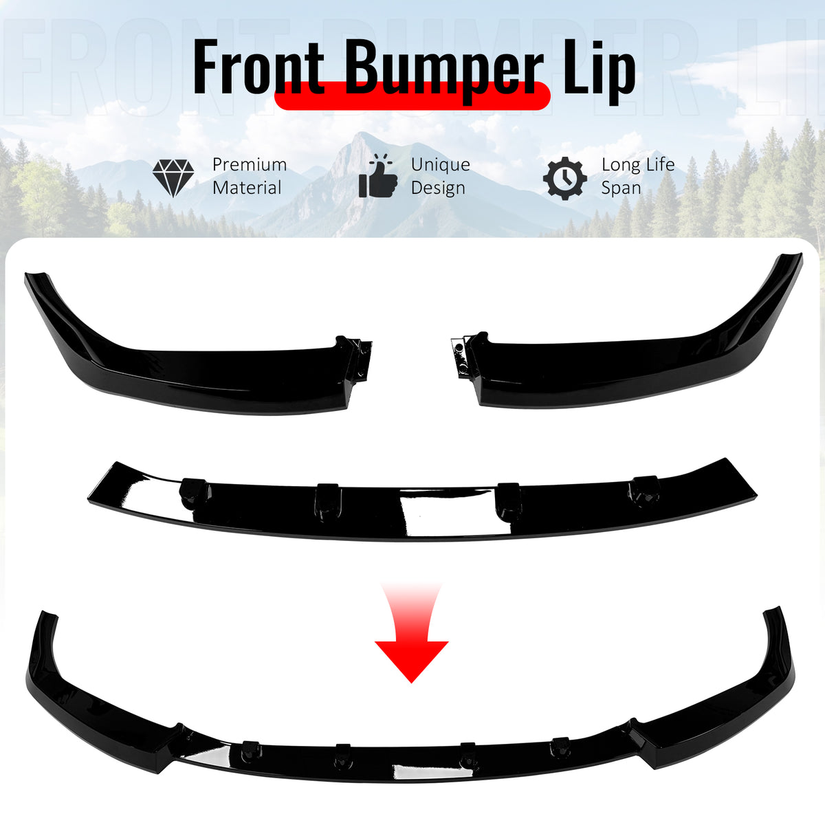 Fits 23-27 BMW G87 M2 IKON Style Front Bumper Lip Spoiler PP Gloss Black 3PCS